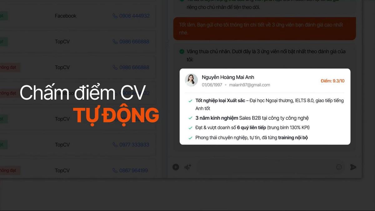 Chấm điểm & gợi ý top ứng viên nổi bật