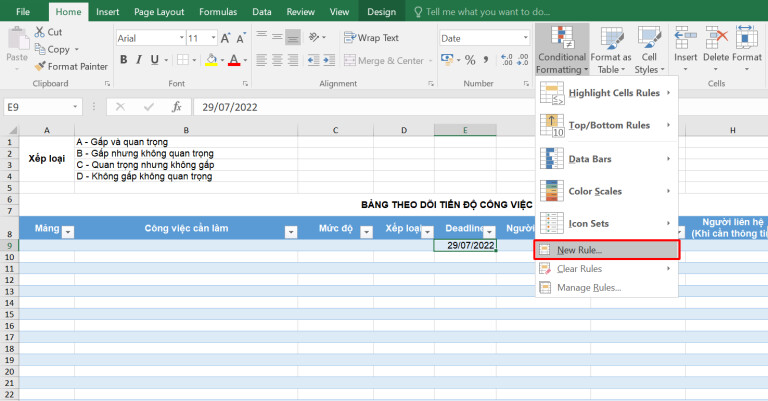 Đánh dấu đỏ cho công việc trước deadline