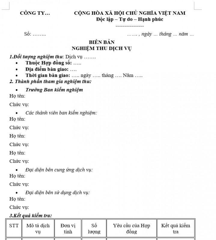 Mẫu biên bản nghiệm thu dịch vụ Mẫu biên bản nghiệm thu dịch vụ