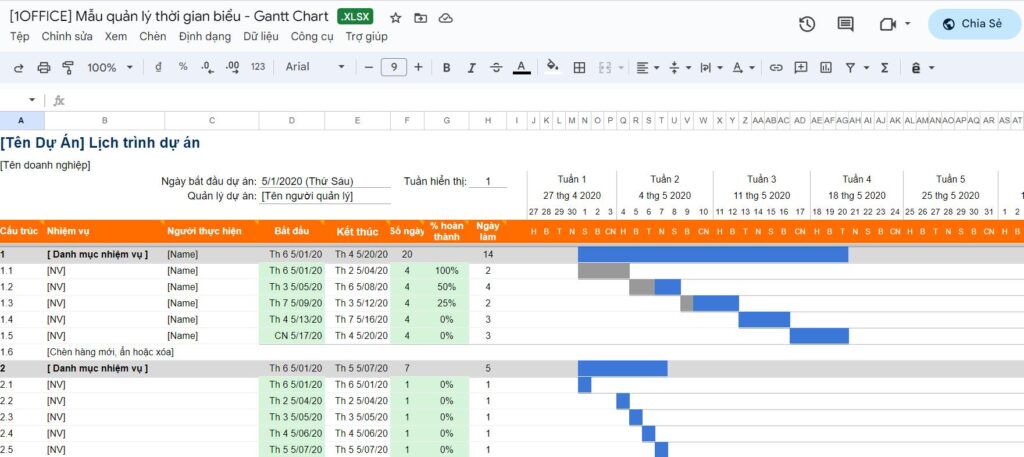Mẫu thời gian biểu excel sử dụng trong doanh nghiệp
