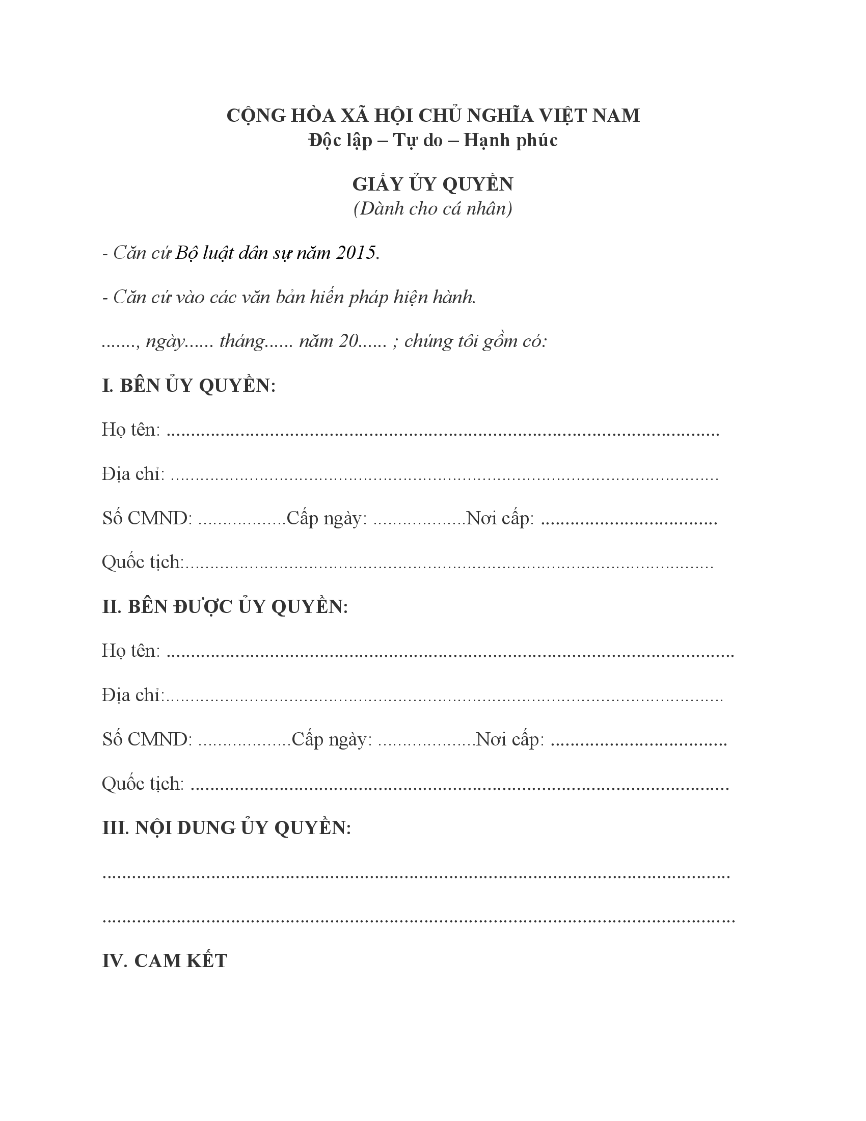 Mẫu giấy uỷ quyền có xác nhận của địa phương Mẫu giấy uỷ quyền có xác nhận của địa phương