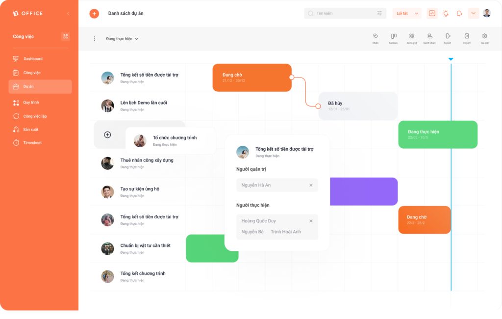 Quản lý dự án trực quan với màn hình Gantt Chart