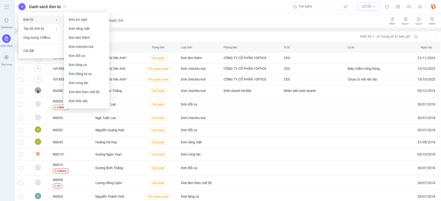 Quản lý, tạo và phê duyệt đơn từ nhanh chóng ngay trên 1HRM Quản lý, tạo và phê duyệt đơn từ nhanh chóng ngay trên 1HRM